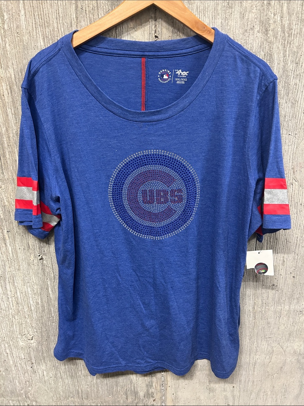 Women’s Chicago Cubs Blue Rhinestone Short Sleeve Tee XXL